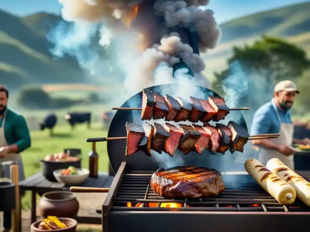 Grupo disfruta de un asado uruguayo auténtico en el campo con parrilla de leña