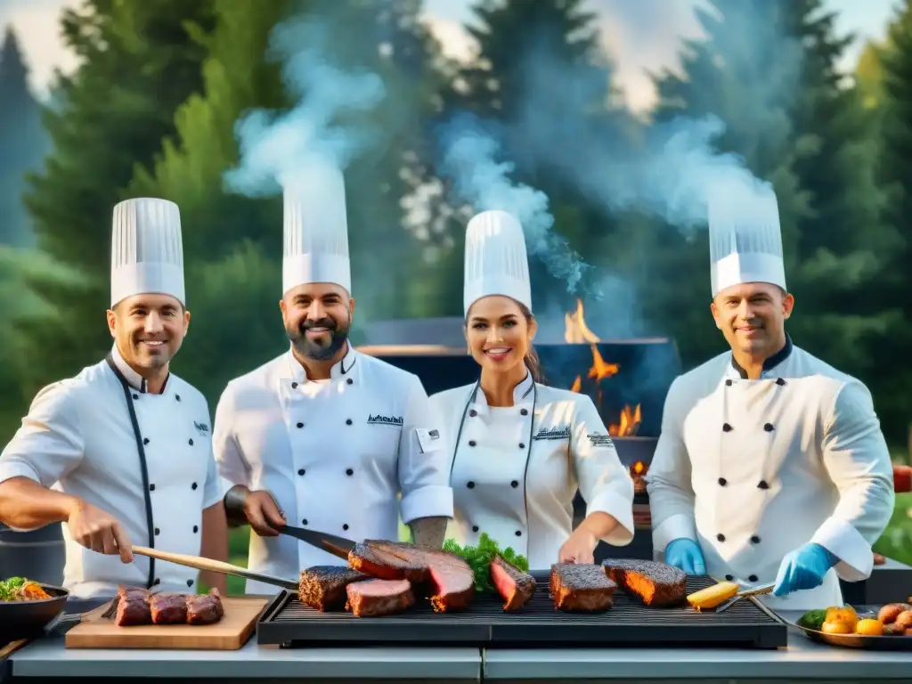 Un grupo de chefs en un asado al aire libre, mostrando su maestría