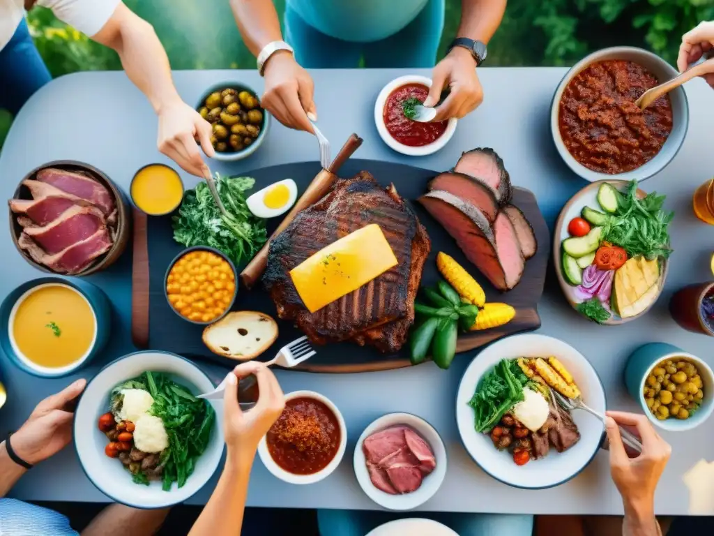 Un grupo diverso comparte un asado al aire libre, transmitiendo camaradería y el impacto positivo de elegir carne asado