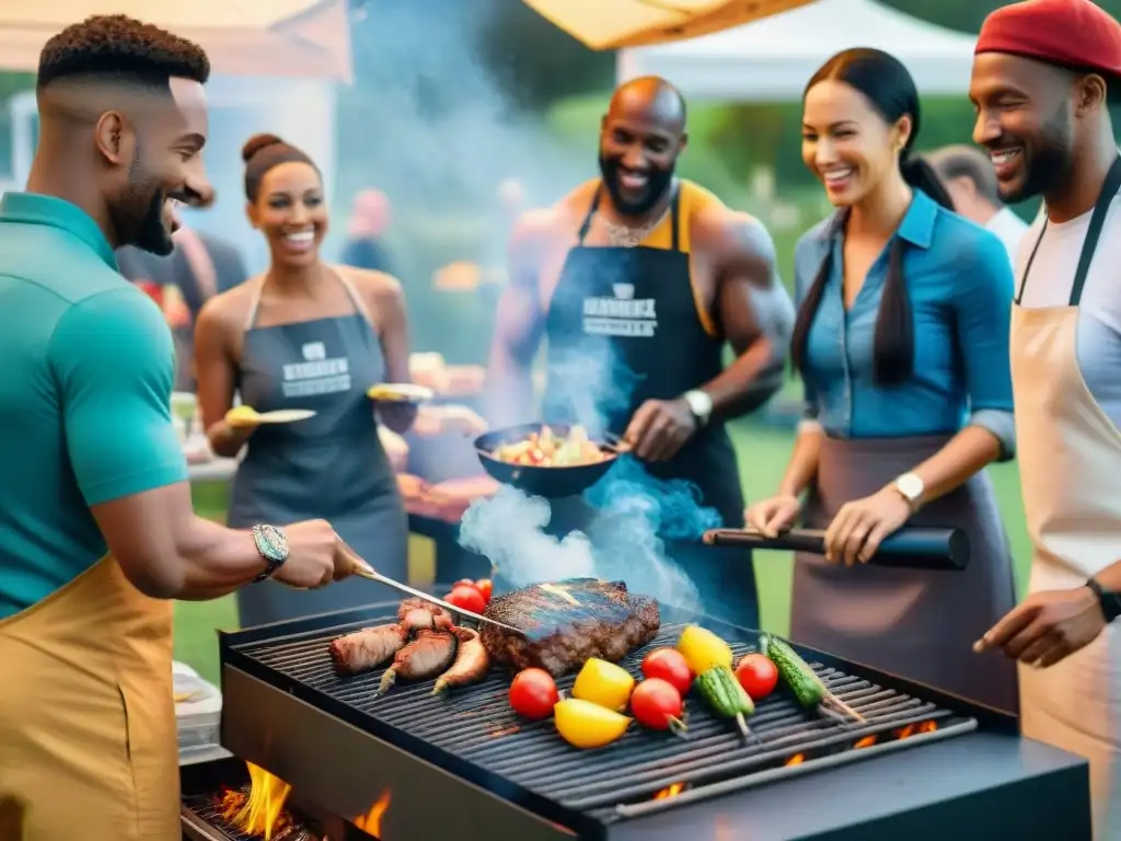 Grupo diverso disfruta de un asado solidario marca en ambiente festivo y acogedor