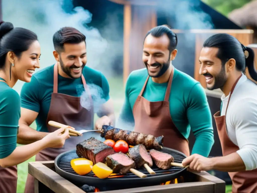 Un grupo diverso de empleados disfruta de un asado uruguayo mientras fortalecen lazos de equipo