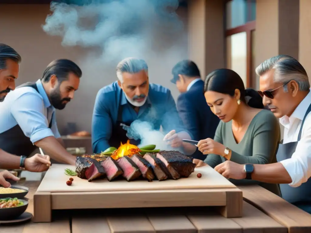 Un grupo diverso de jueces evalúa fotos vibrantes de asados en Concurso Fotografía Asado Criterios Evaluación