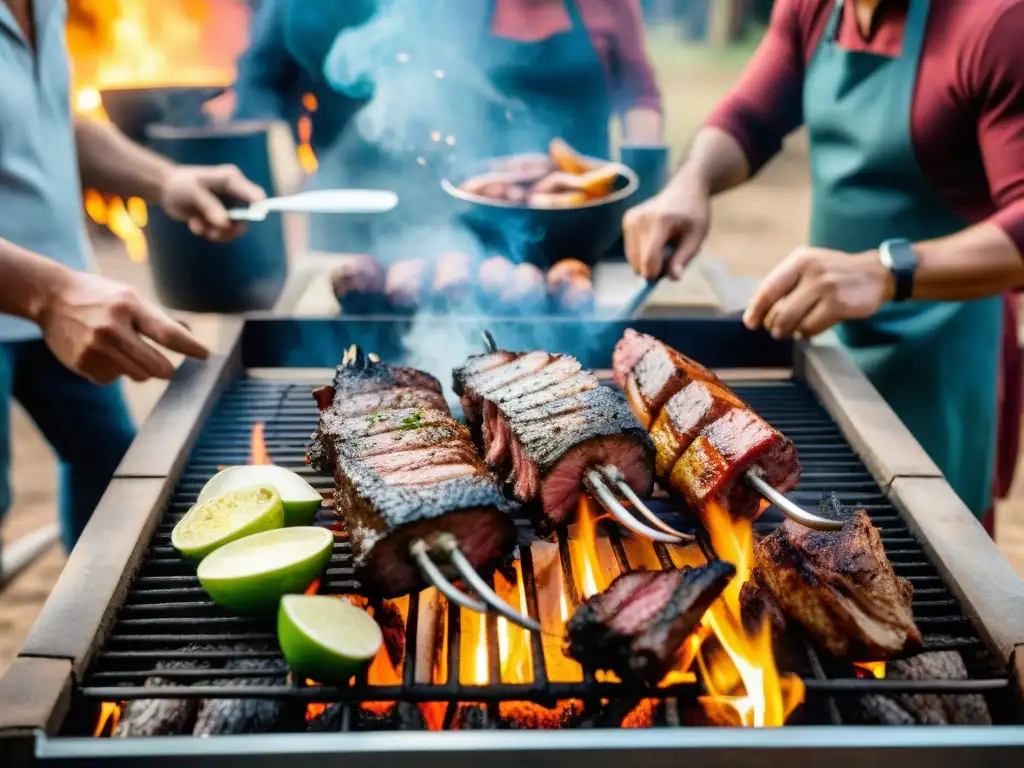 Imagen de amigos disfrutando juntos de una parrillada uruguaya, reflejando la tradición del asado uruguayo