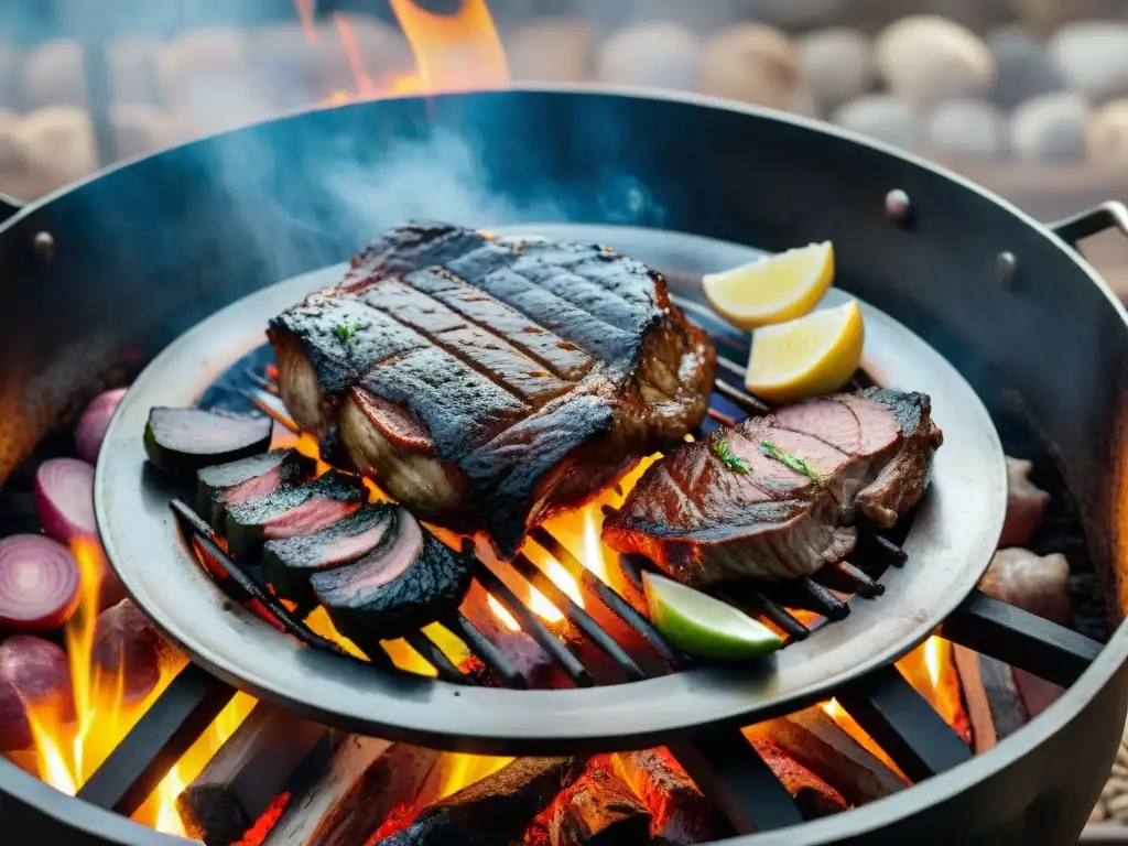 Una imagen detallada de un asador tradicional uruguayo, resaltando la historia y técnica del asado