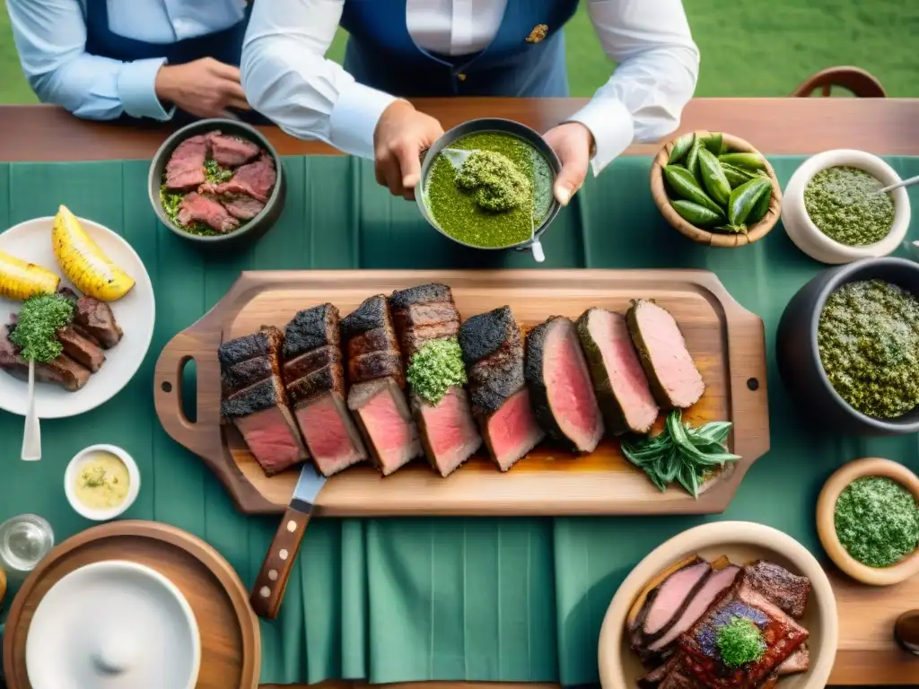 Imagen detallada de un majestuoso asado en Uruguay con presidentes, tradición y camaradería