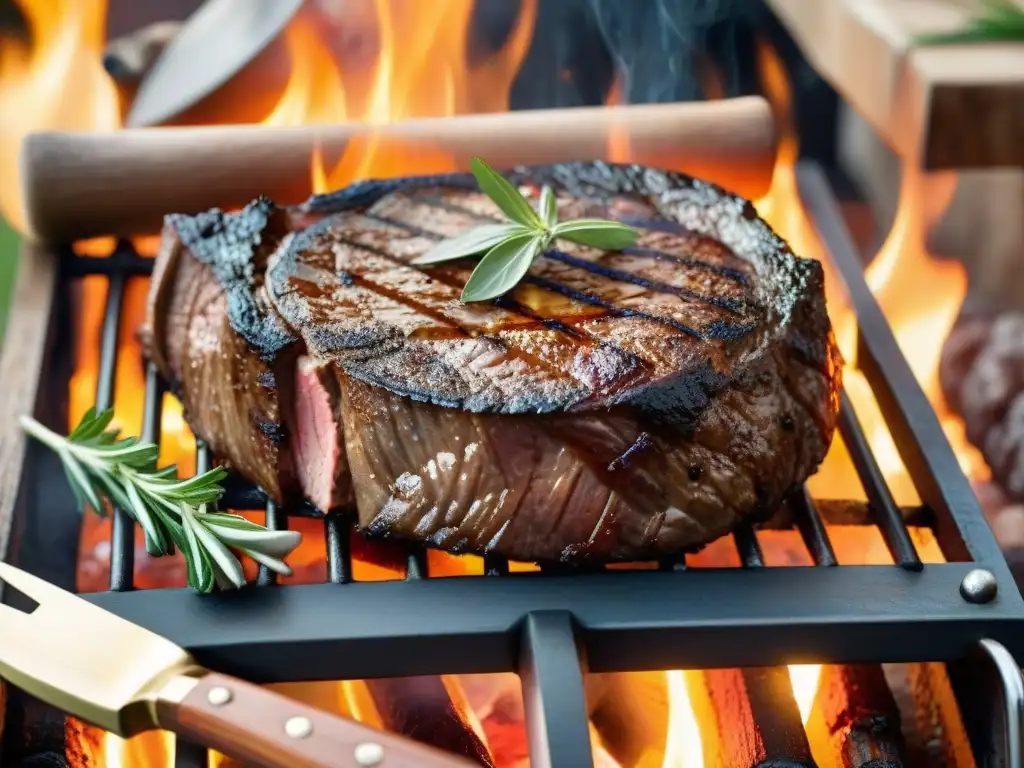 Deléitate con la imagen de un suculento asado de los mejores cortes de carne, en una parrilla al aire libre