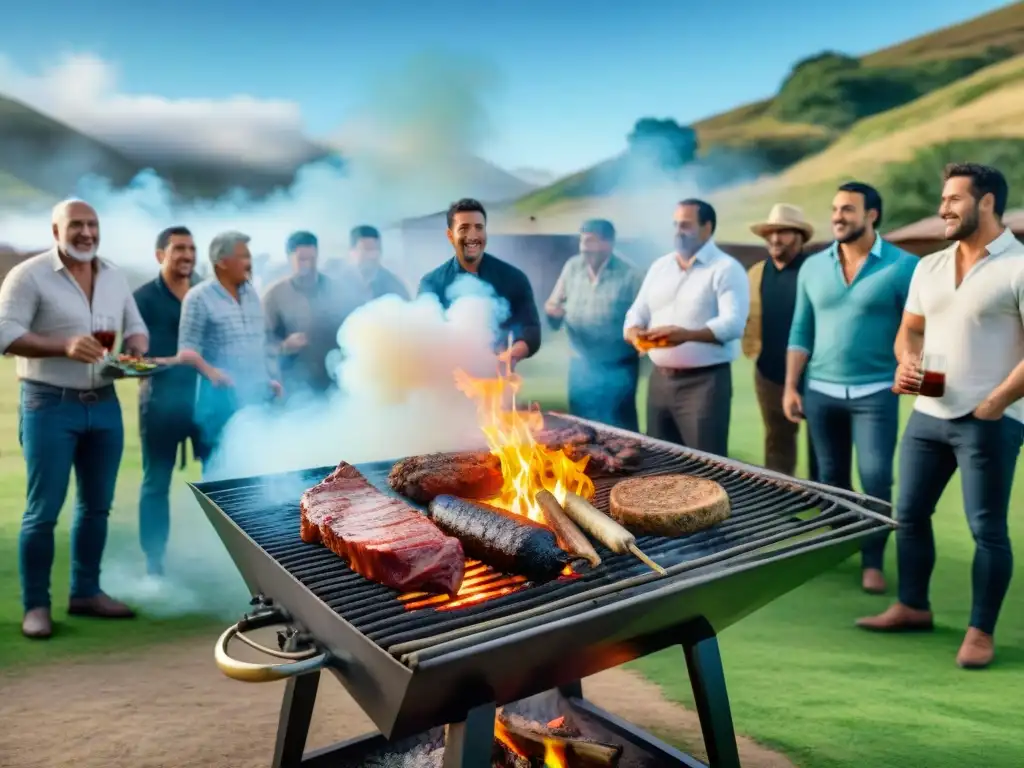 Reunión multicultural en asado uruguayo La importancia del asado uruguayo palpita en la reunión diversa alrededor de la parrilla