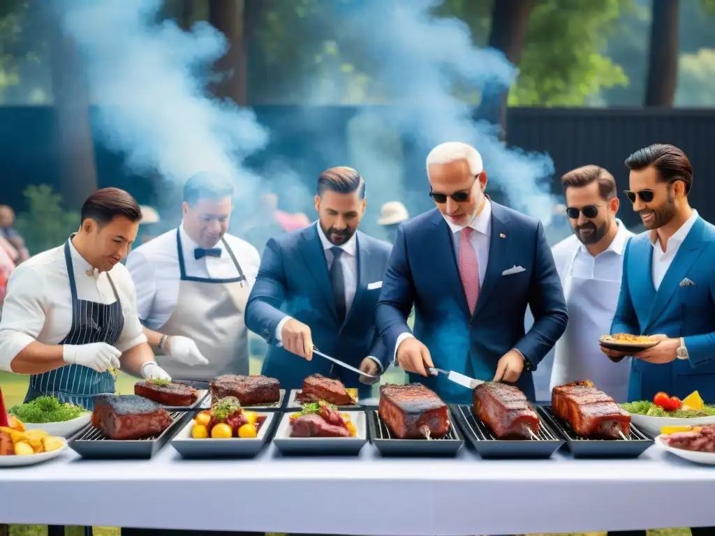 Jueces en competencia de asado, evaluando con detalle cada corte