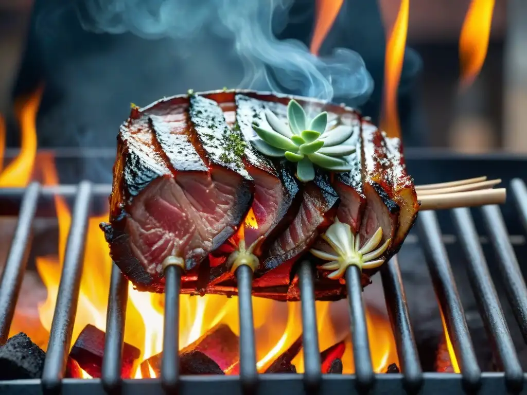 Jugoso asado a baja temperatura en parrilla argentina