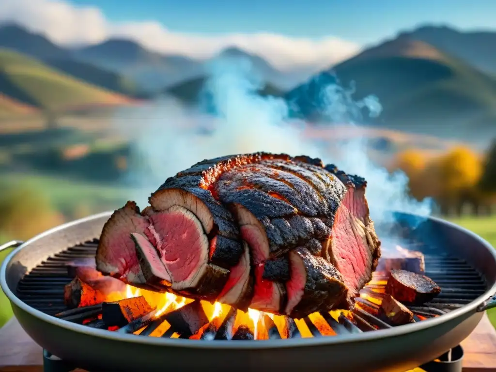 Un jugoso asado de costilla cocinándose lentamente sobre brasas, beneficios cocinar baja temperatura asado