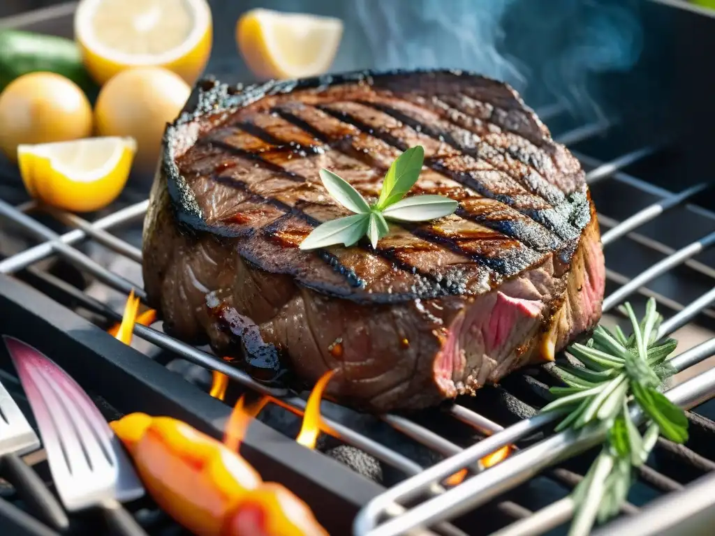 Deléitate con un jugoso filete a la parrilla rodeado de vegetales asados, en un ambiente al aire libre