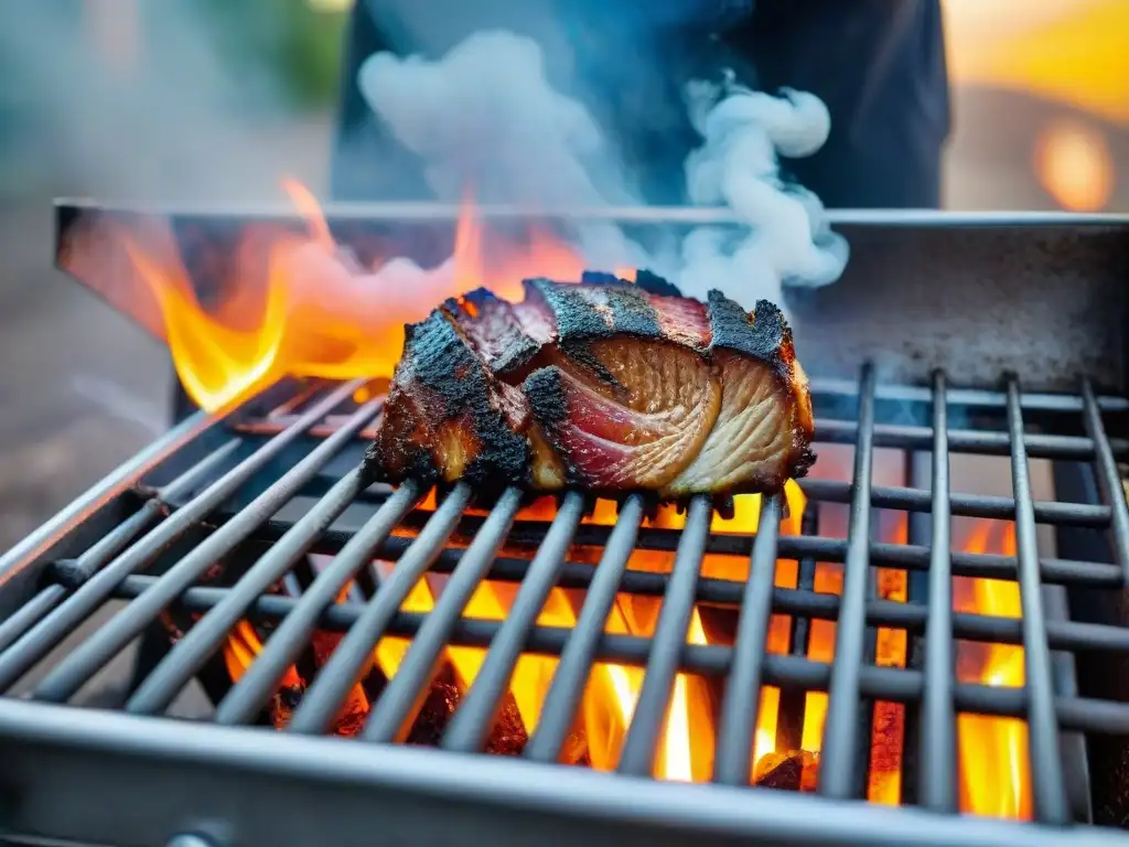 Limpieza meticulosa de equipamiento para asado al atardecer