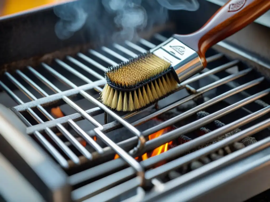 Concentración en la limpieza profunda de un asador, eliminando grasa y suciedad con precisión