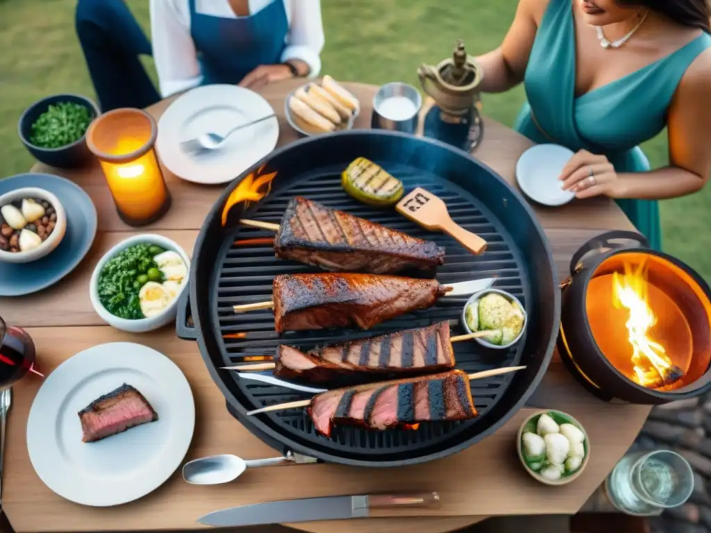 Un lujoso asado uruguayo en un entorno elegante y sofisticado