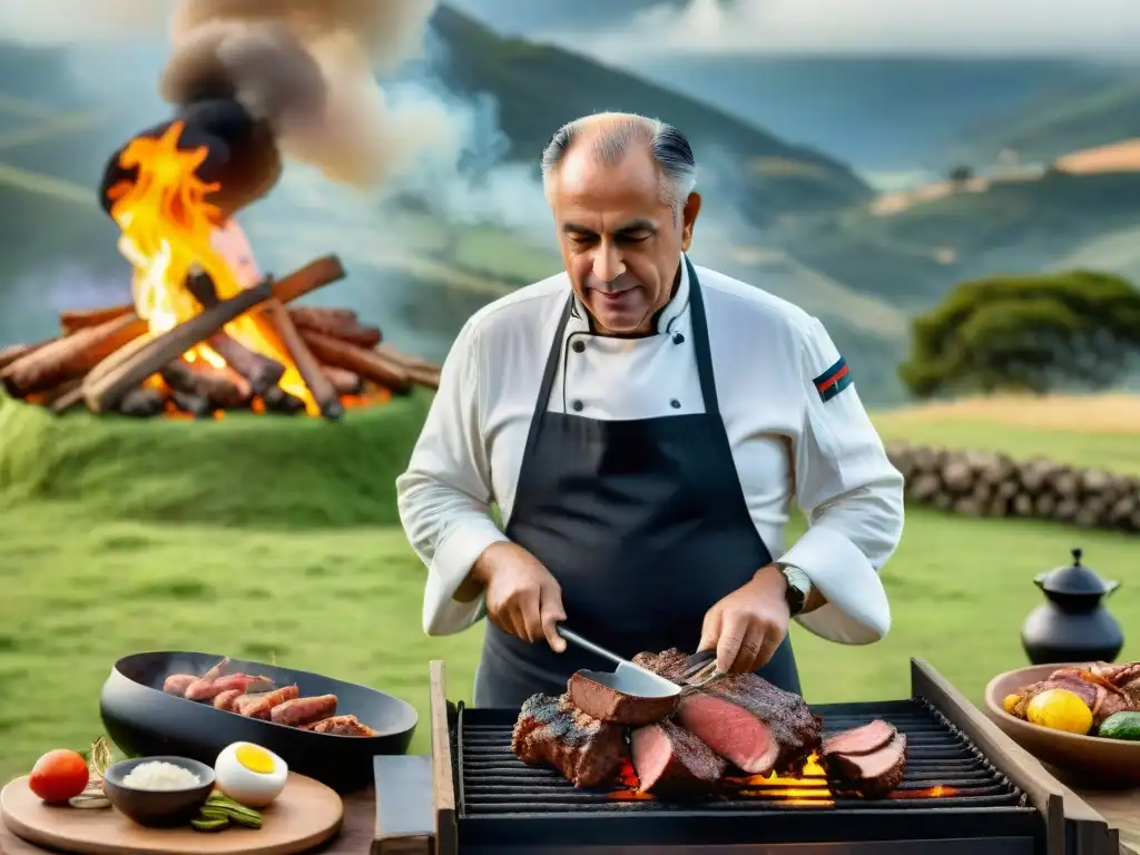 Francisco el Maestro prepara un asado Uruguayo con maestría en un escenario campestre