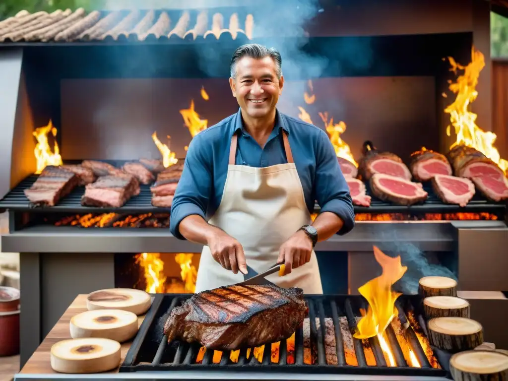 El maestro asador Eduardo, con su grill y carnes al fuego, evoca la historia y tradición culinaria de Uruguay