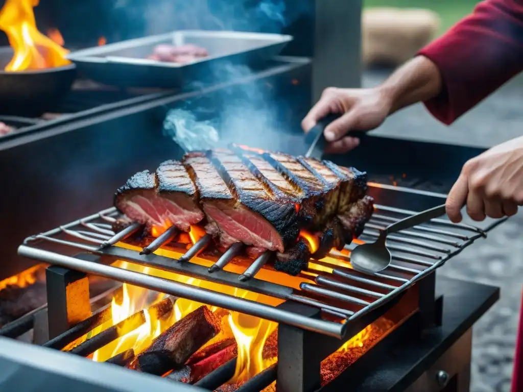 Un maestro parrillero uruguayo cuida una parrilla con detalle y pasión