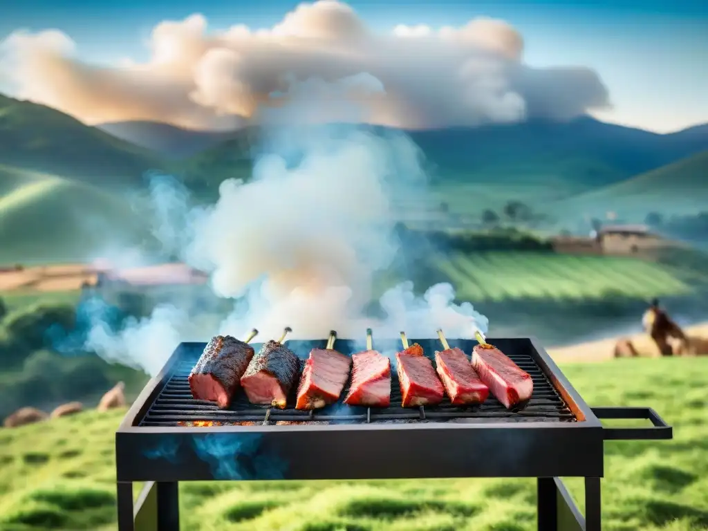 Maestros del asado uruguayo certifican su destreza en la parrilla al aire libre, rodeados de un paisaje pintoresco