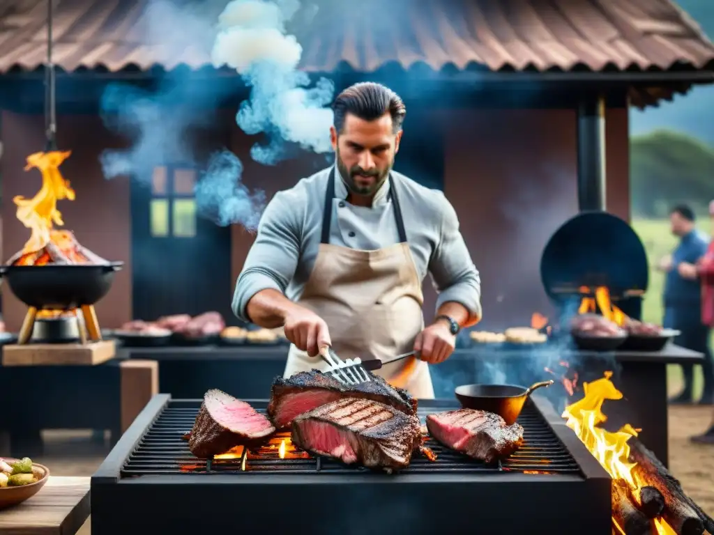 Experimenta la pasión y maestría de los maestros del asado uruguayo en una escena vibrante