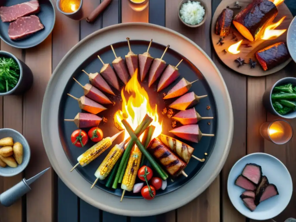 Mágico asado nocturno bajo las estrellas con amigos y familia alrededor de la fogata crepitante en una noche estrellada