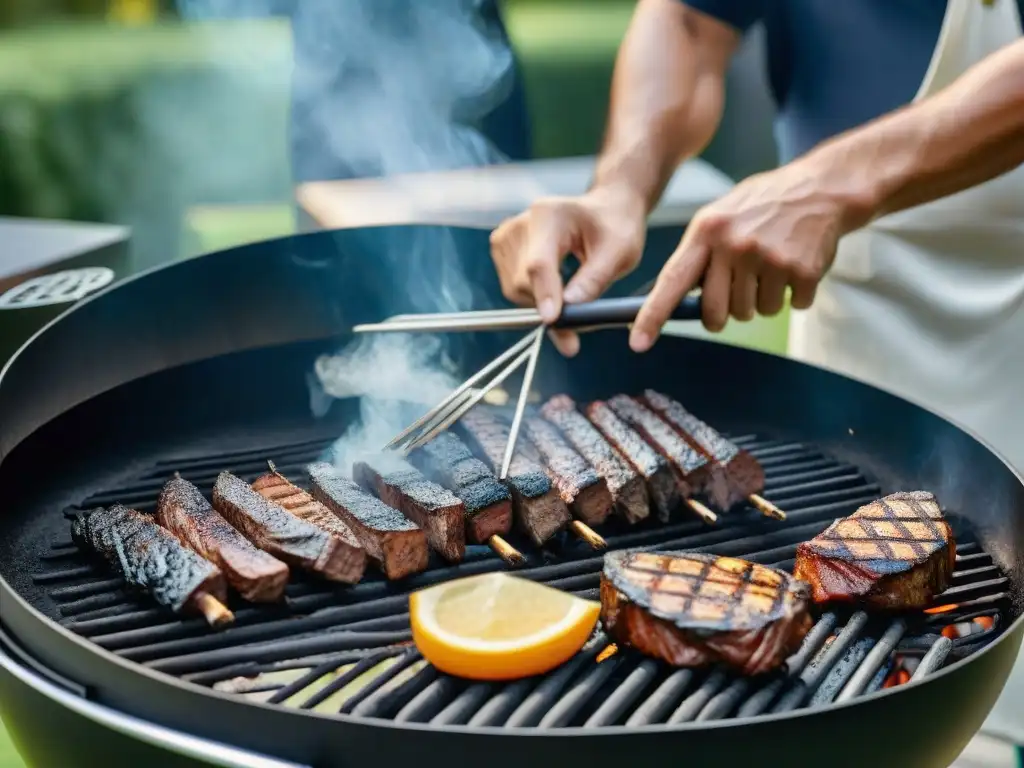 Manos expertas crean base perfecta para técnicas avanzadas de asado en parrilla alta