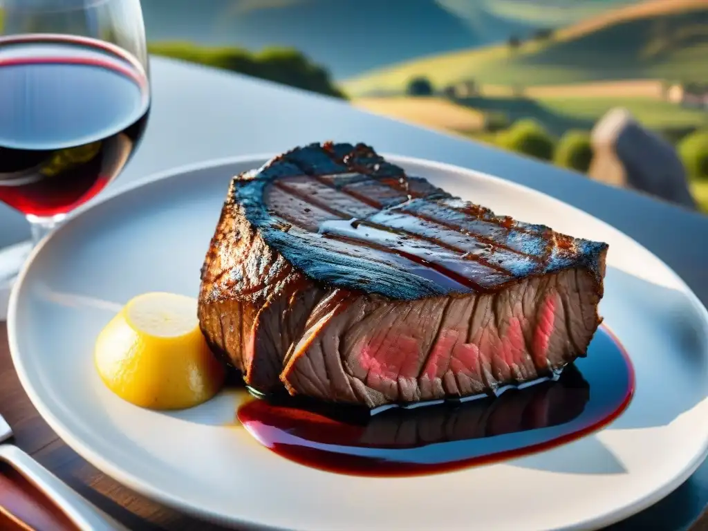 Un maridaje perfecto: un jugoso steak a la parrilla con un Cabernet Franc en el campo uruguayo