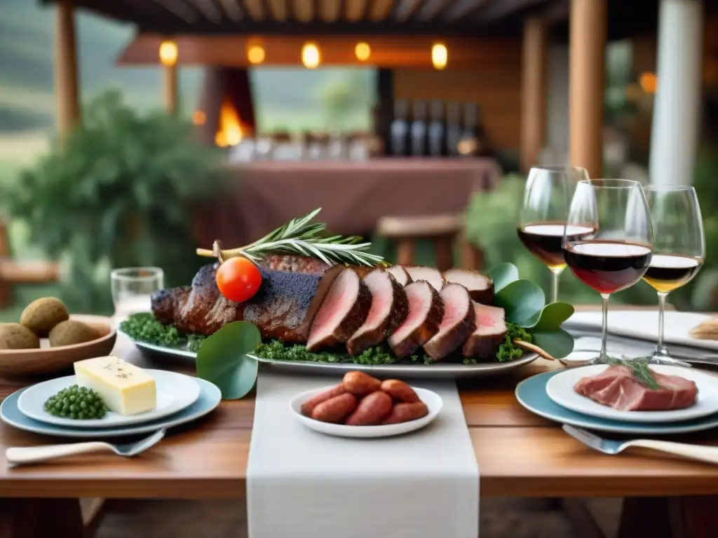 Maridaje perfecto: mesa de asado uruguayo con vacío, entraña y chorizo, acompañados de vinos Tannat y Albariño