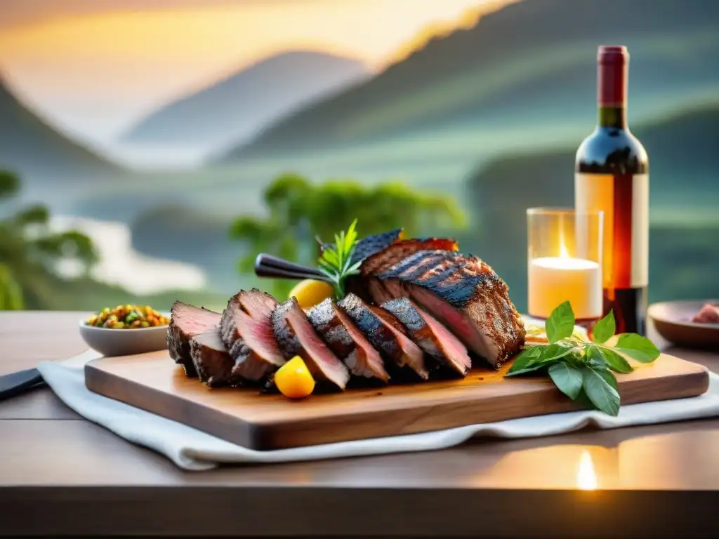 Maridaje de vinos con asado uruguayo en mesa elegante al aire libre