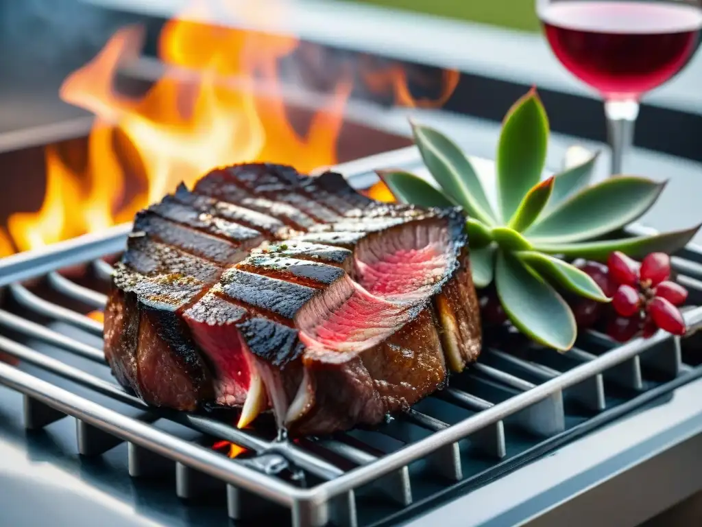 Maridaje de vinos para asados premium: suculento filete a la parrilla con copas de vino tinto