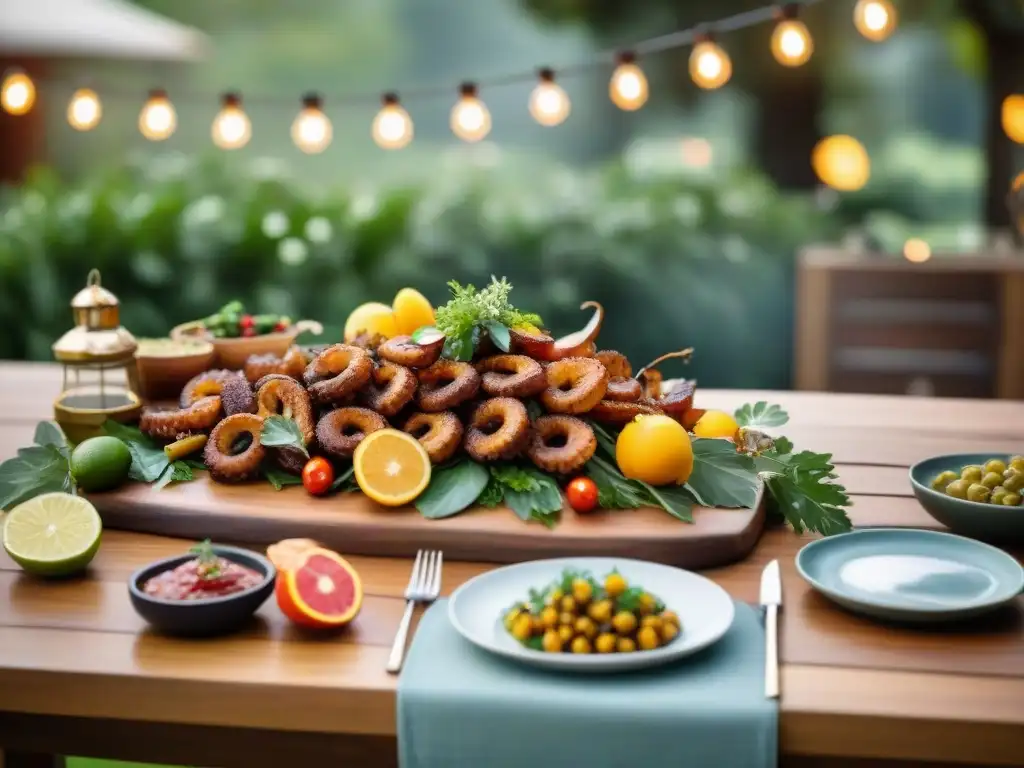 Maridajes innovadores en mesa de asado uruguayo al aire libre al atardecer