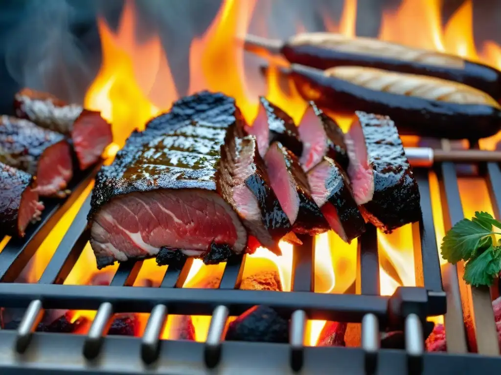 Mejores carnes exóticas para asado en parrilla uruguaya, con chivito, morcilla y cordero, en escena tentadora y apetitosa