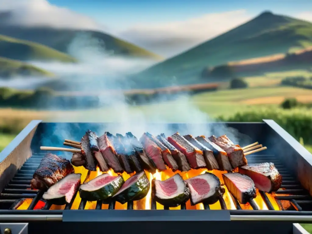 Las mejores combinaciones de asado y cerveza en Uruguay: parrilla tradicional con carne y botellas de cerveza artesanal en el campo uruguayo