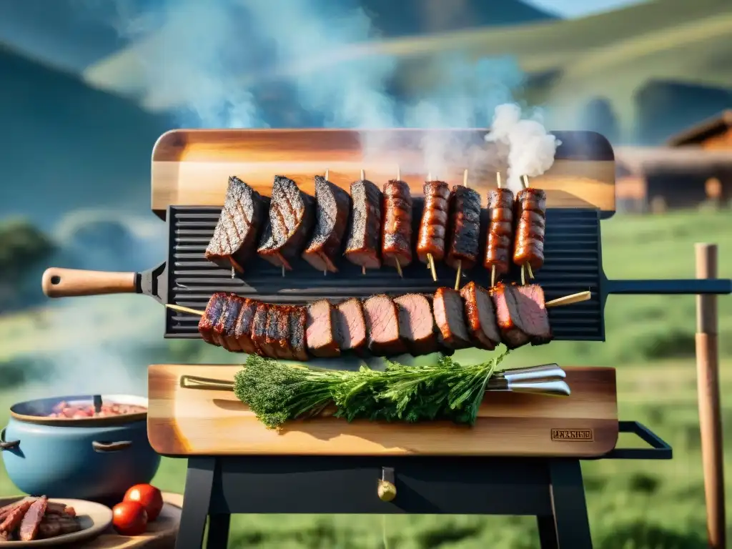 Deléitate con las mejores técnicas de asado uruguayo en una parrillada campestre rodeada de amigos y familiares bajo el cielo azul