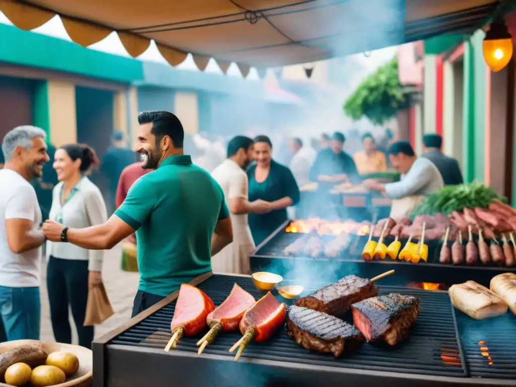 Un mercado al aire libre en Uruguay, con diversidad cultural en un asado tradicional uruguayo