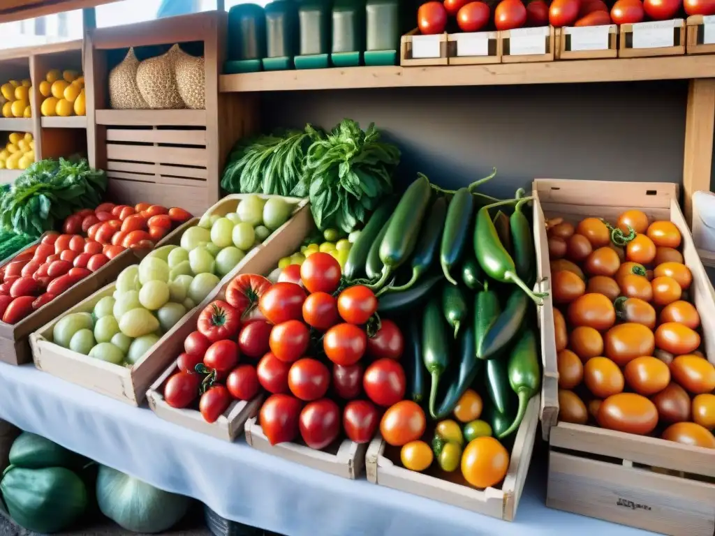 Un mercado vibrante en Uruguay con ingredientes frescos para salsas de asado