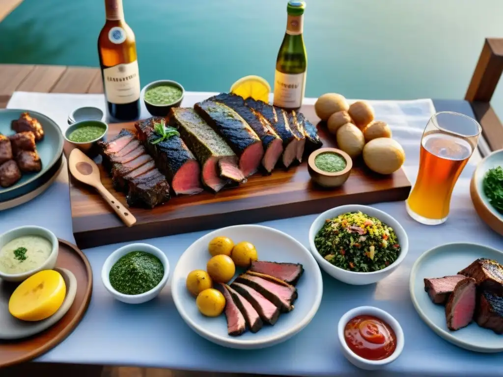 Mesa de asado al aire libre con maridaje con agua mineral para asado