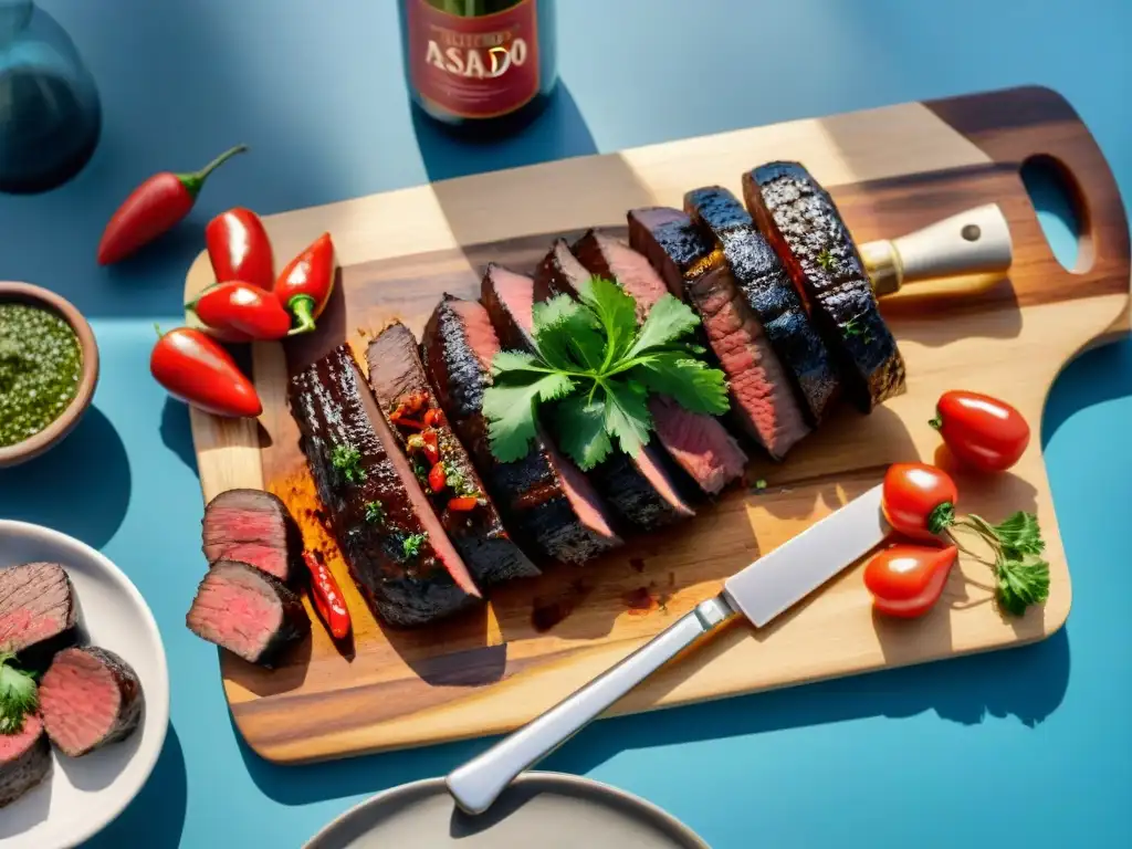 Mesa de asado uruguayo con presentación exquisita y paisaje campestre