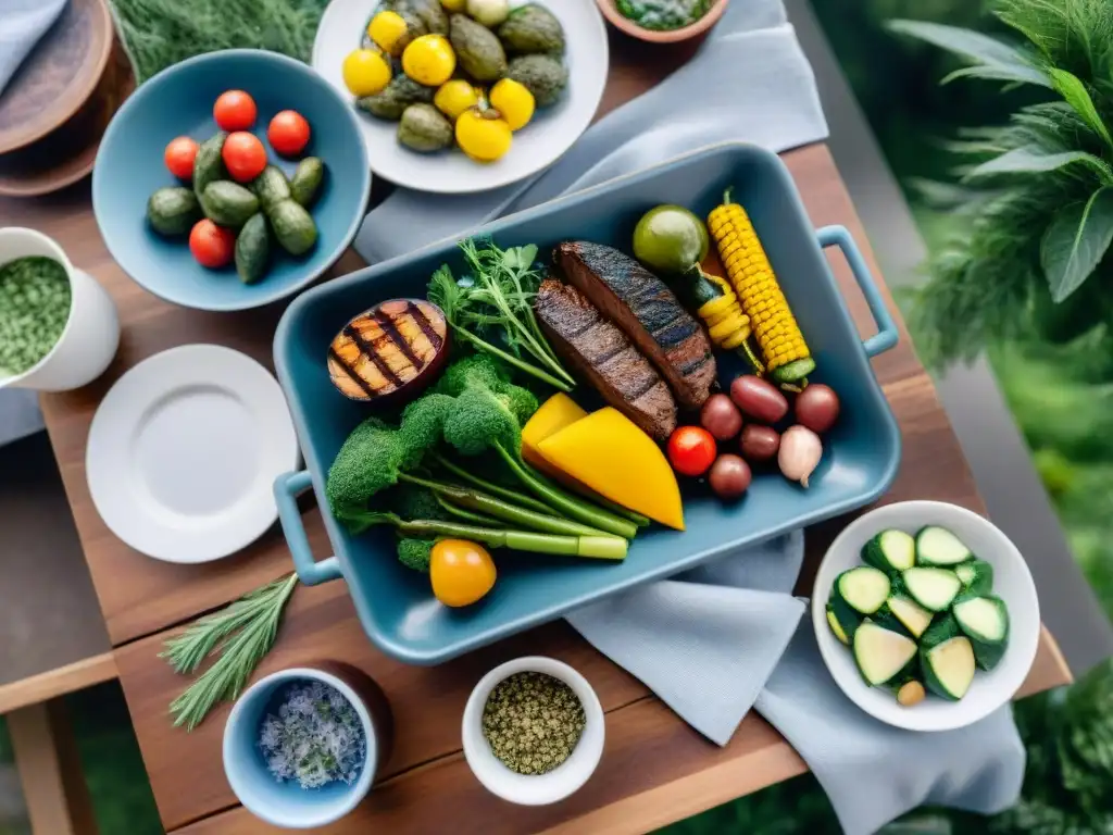 Una mesa de asados uruguayos saludables rodeada de naturaleza exuberante