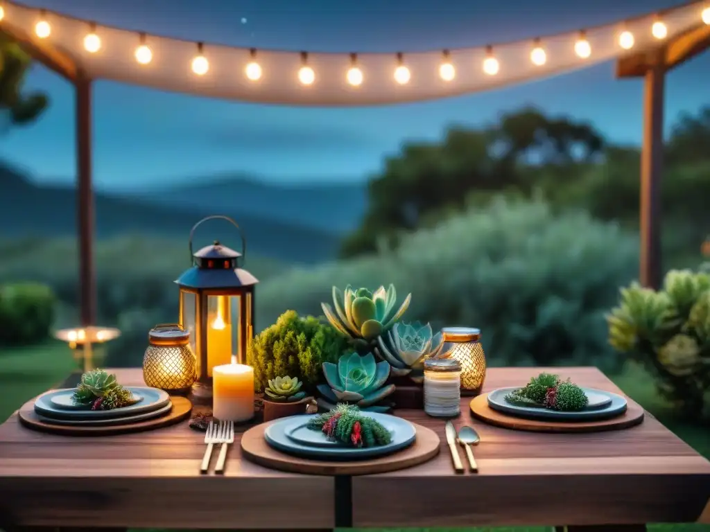 Mesa de comedor al aire libre para evento especial con recetas asado uruguayo