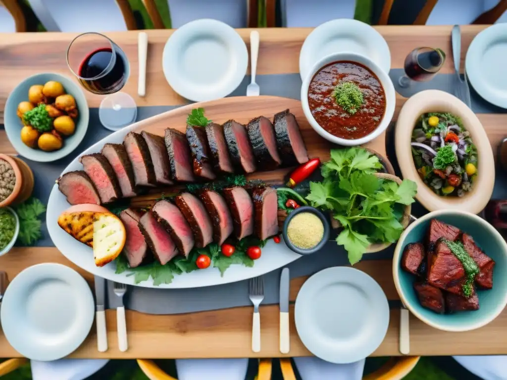 Una mesa exquisitamente decorada con un asado uruguayo y maridajes internacionales