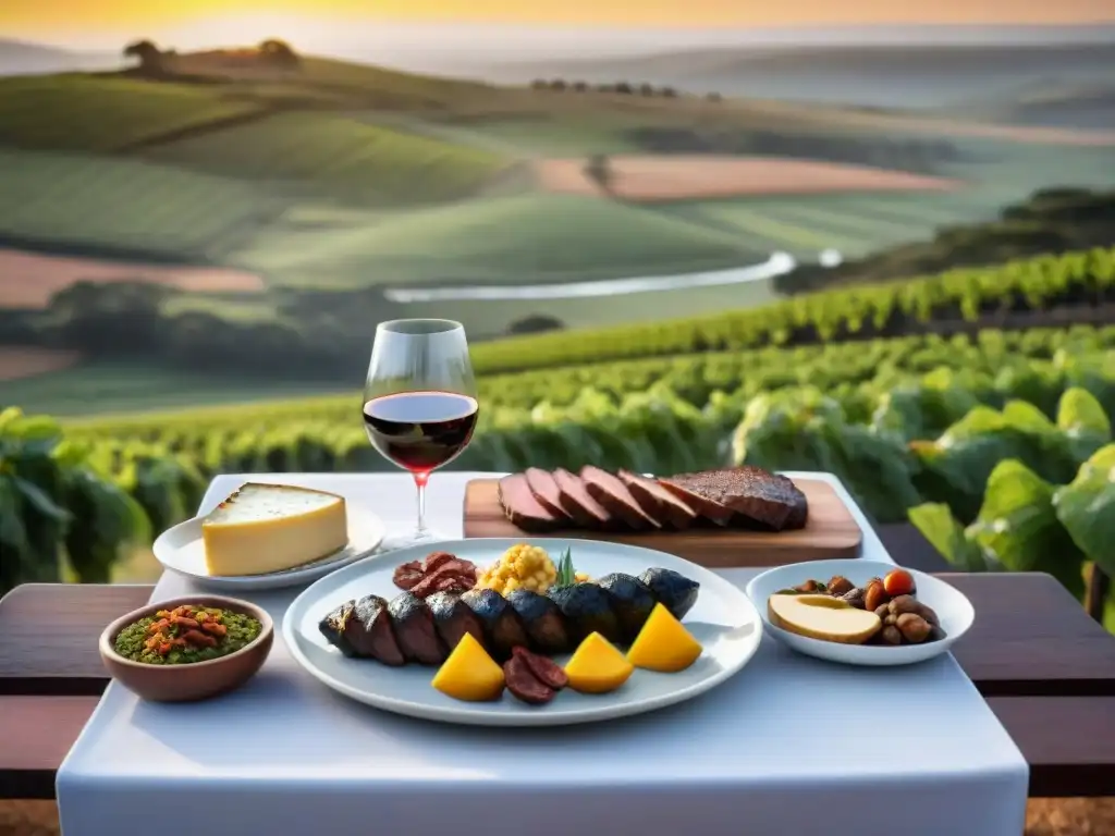 Una mesa elegante con asado uruguayo y maridajes únicos en el campo