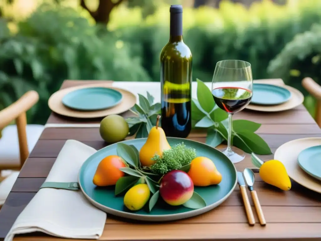 Una mesa de exterior bellamente decorada para un maridaje ecoamigable asado sostenible