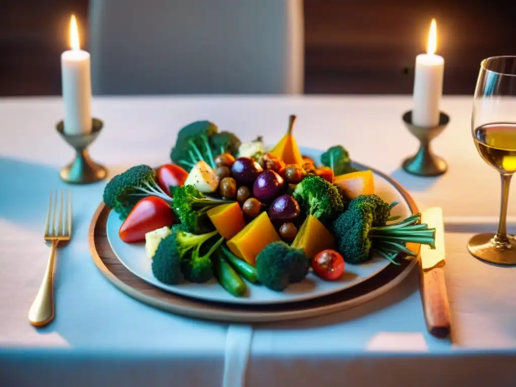 Una mesa de madera con vinos y vegetales asados, ideal para maridaje vinos asados vegetales