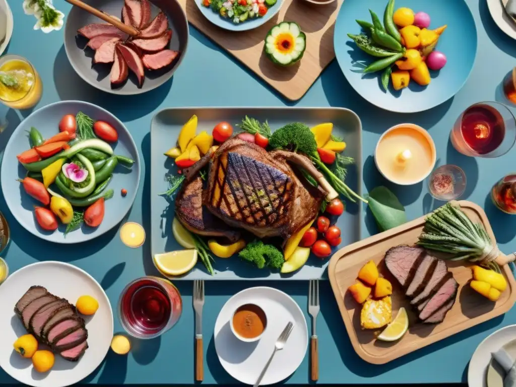 Una mesa de parrilla temática con chef y huéspedes felices