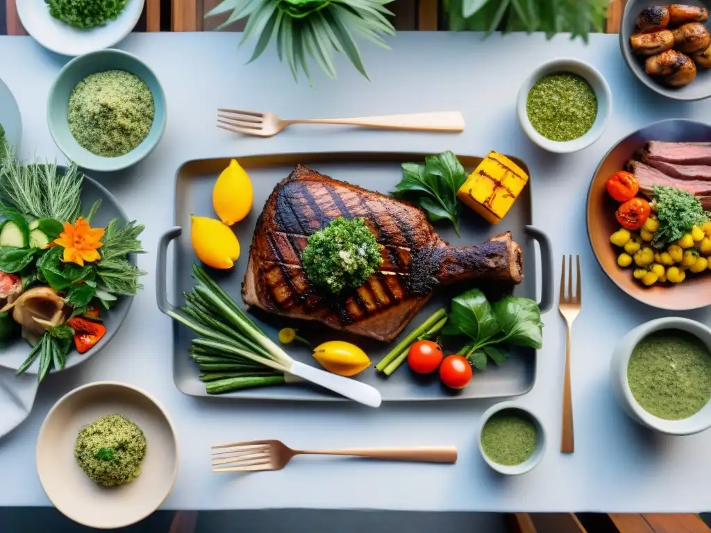 Una mesa exquisitamente preparada para un maridaje para asado uruguayo moderno