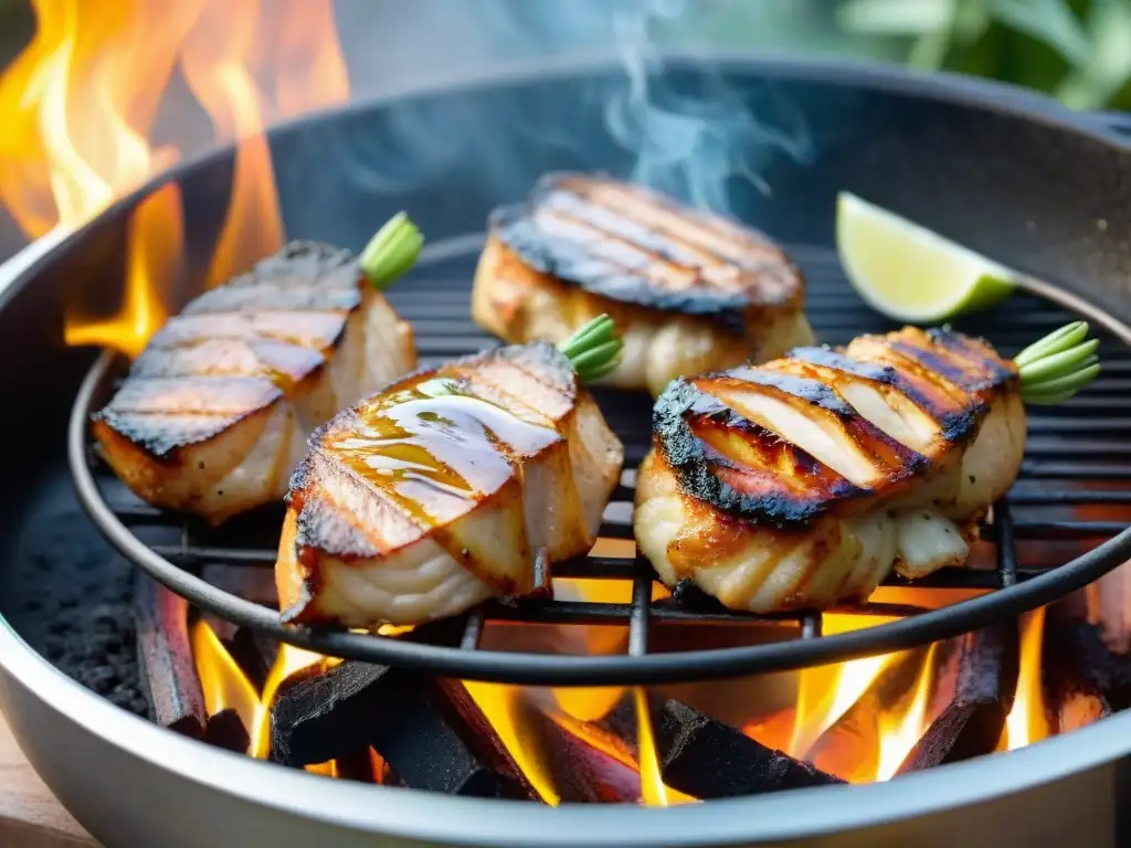 Mollejas asadas en vino blanco: suculentas y doradas en la parrilla, humeantes y tentadoras al aire libre