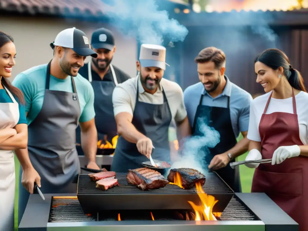 Un momento de camaradería y pasión culinaria en una certificación en asado Uruguayo