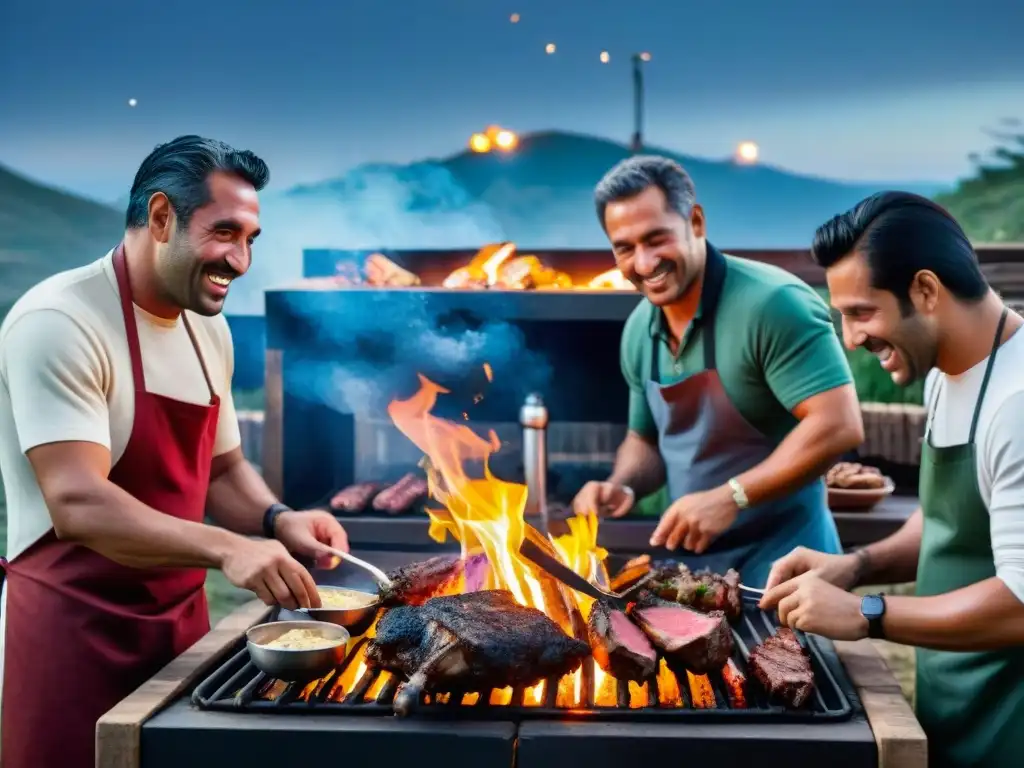 Noche estrellada en una parrillada uruguaya con amigos y familiares disfrutando de las mejores parrilladas en Uruguay