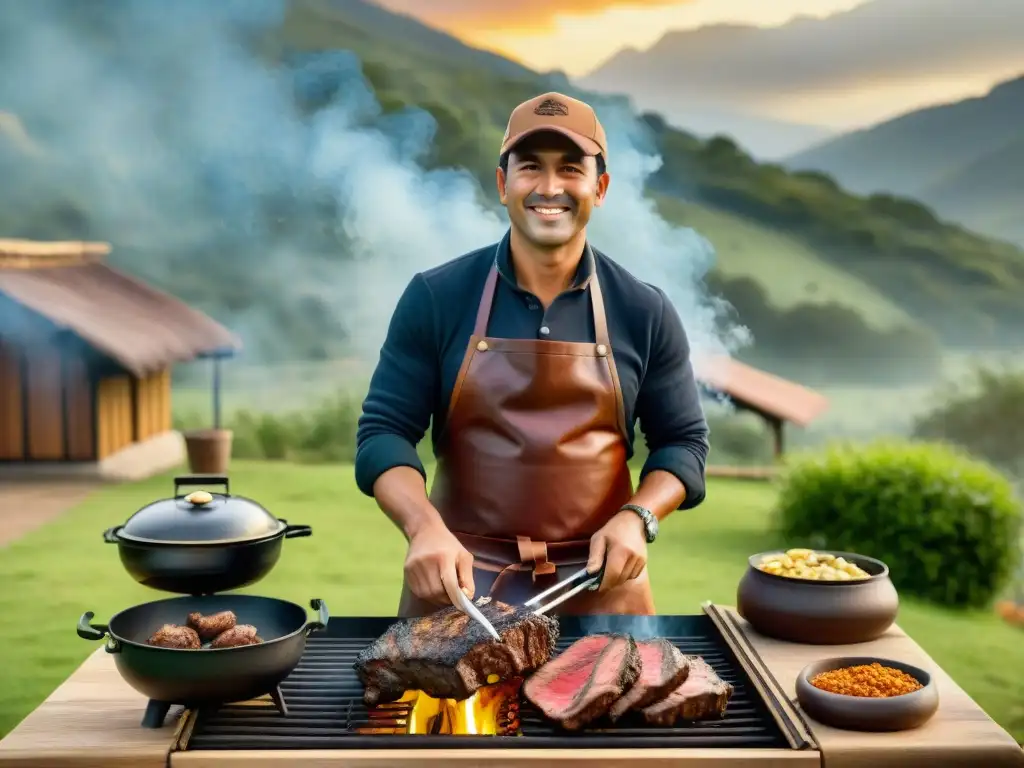 Un novato asador listo para cocinar en su parrilla, rodeado de deliciosos ingredientes y consejos para asador novato parrilla