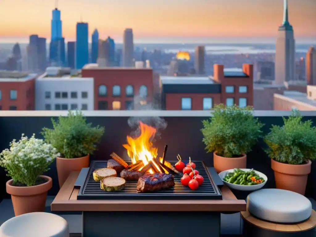 Un oasis acogedor de barbacoa en la azotea urbana con técnicas de asado en espacio limitado